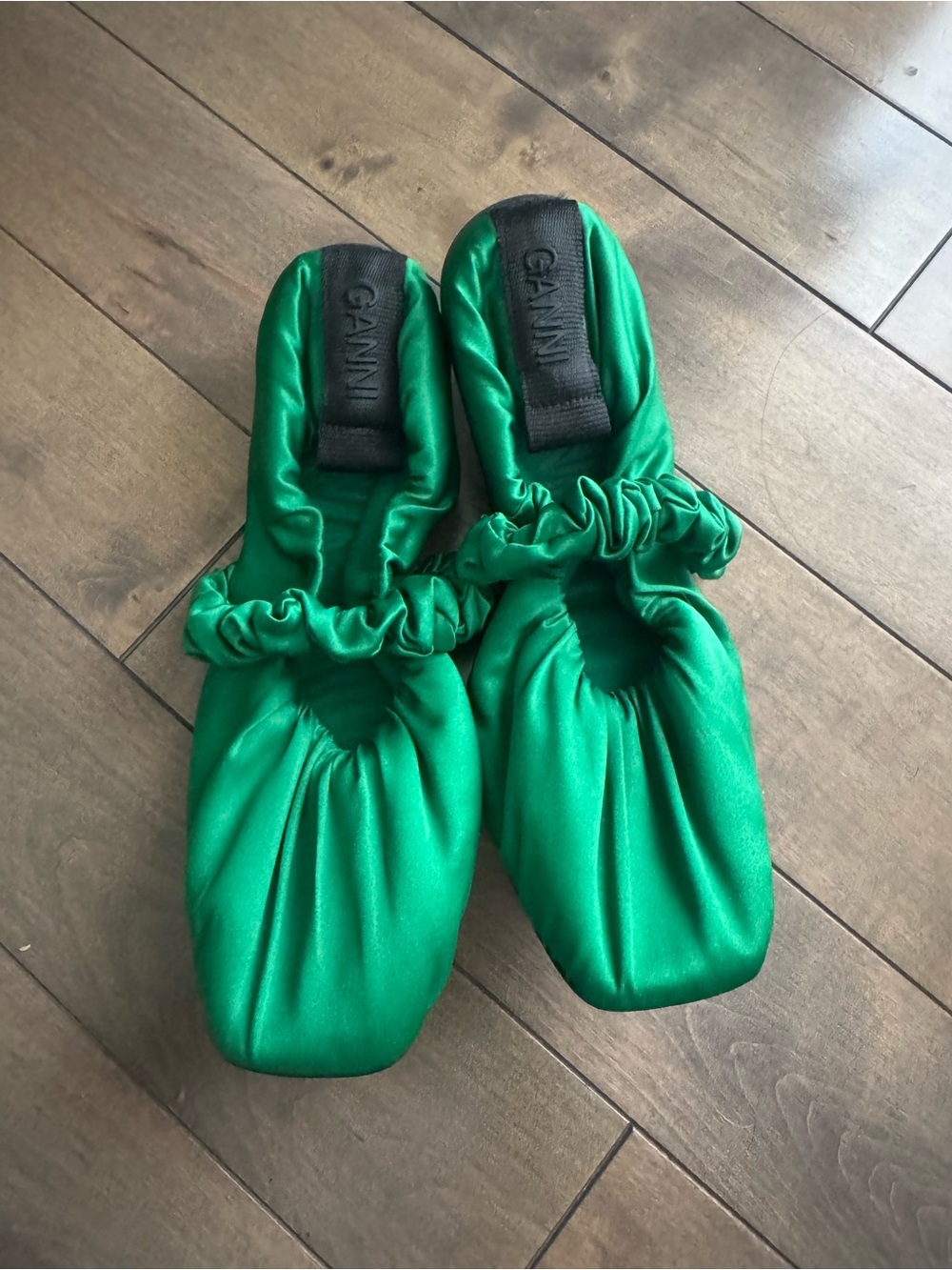 Ganni Emerald Green Scrunchie Ballet Flats